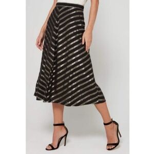 Alfani Metallic Asymmetrical Striped A-line Midi Skirt